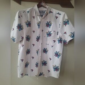 Dad Brand Los Angeles Toucan Tropical Button Down Short Sleeve Shirt Mens S